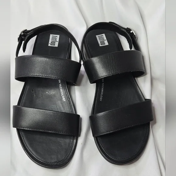 Fitflop Gracie Leather Back Strap Black Sandals Beach Vacation Women's 8 - Picture 2 of 8